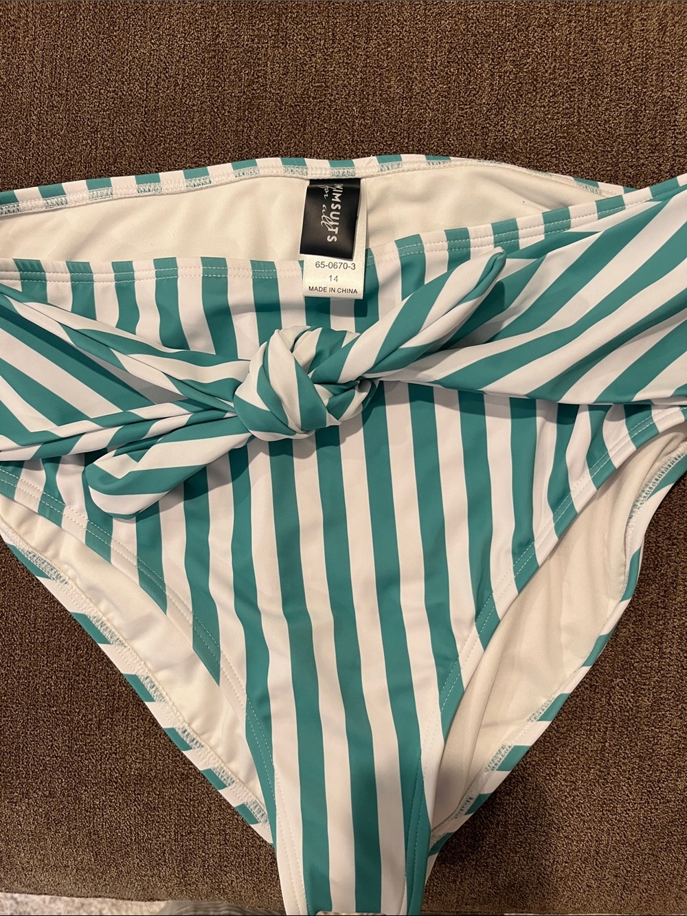 Striped Knot Bikini Bottom - Teal & White New 14